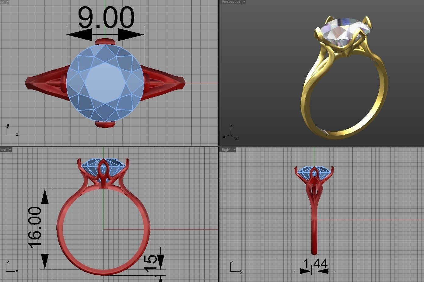 Headset ring and earrings 3D model_7