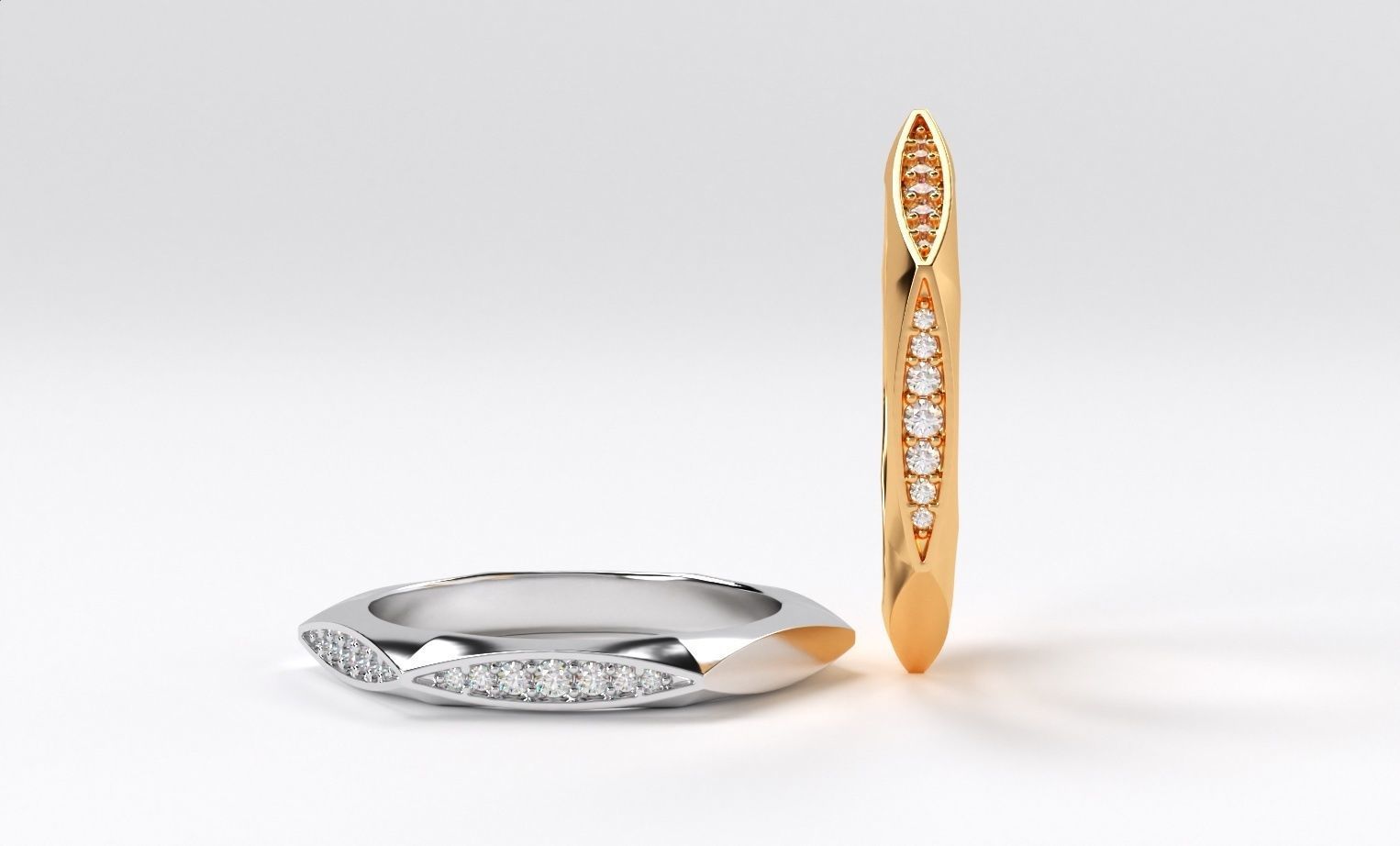 geometric gold wedding ring with diamonds 3D print model_2