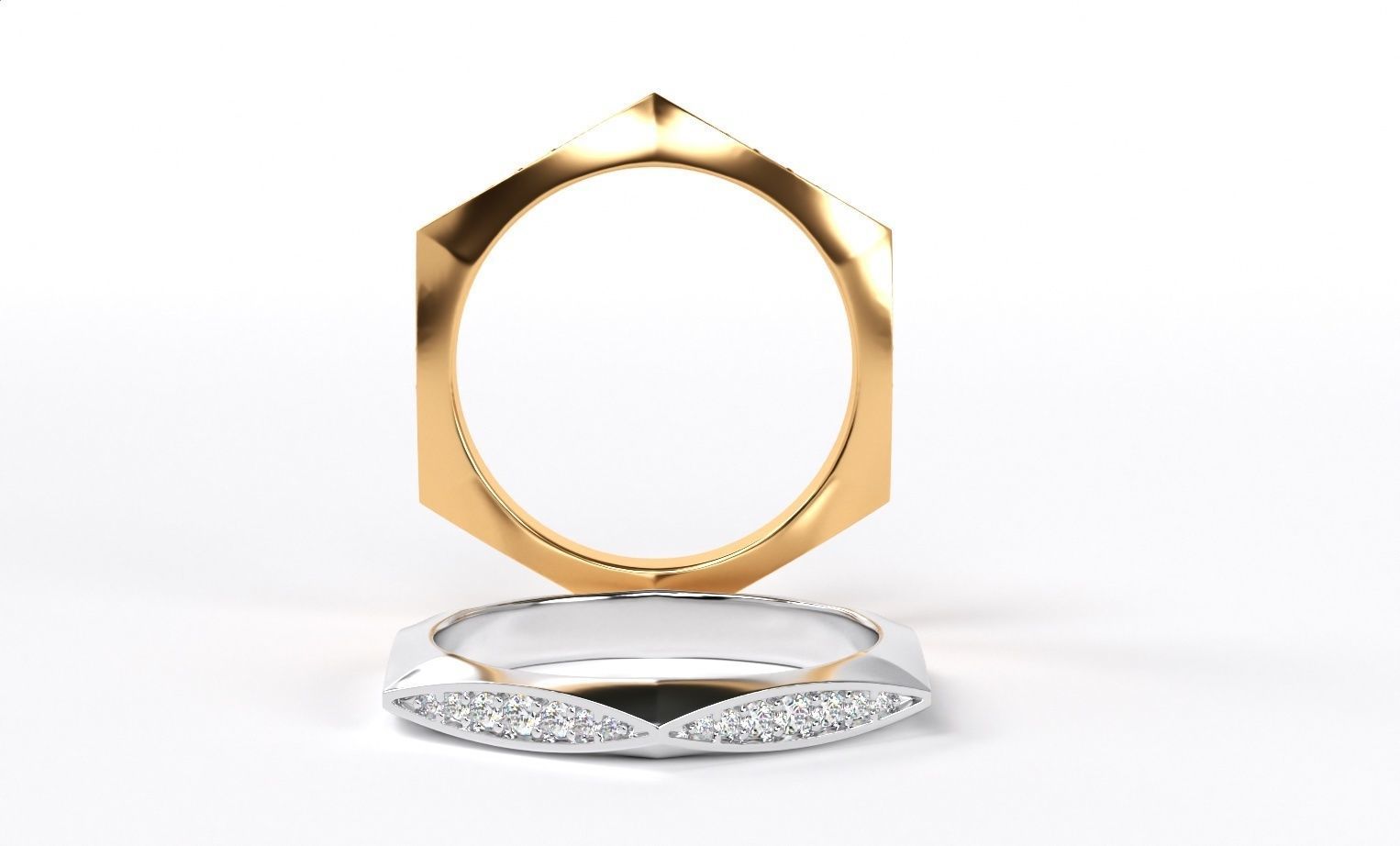 geometric gold wedding ring with diamonds 3D print model_1