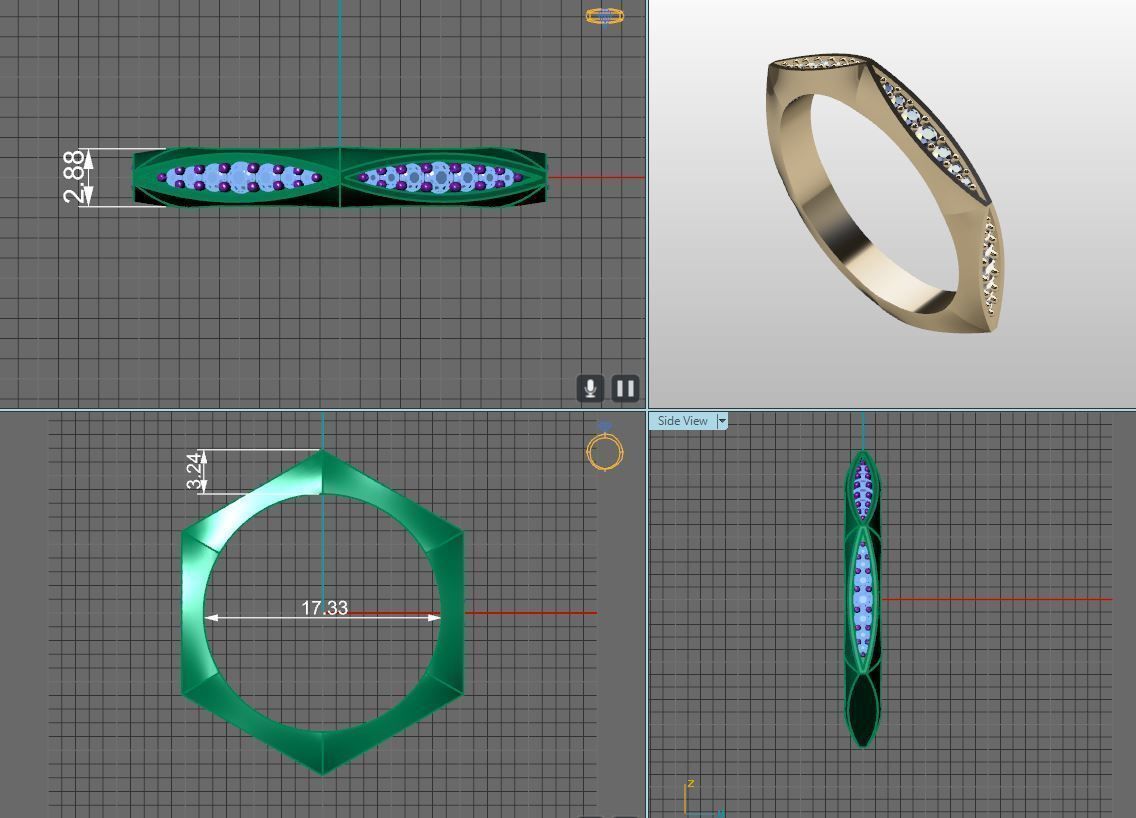 geometric gold wedding ring with diamonds 3D print model_4