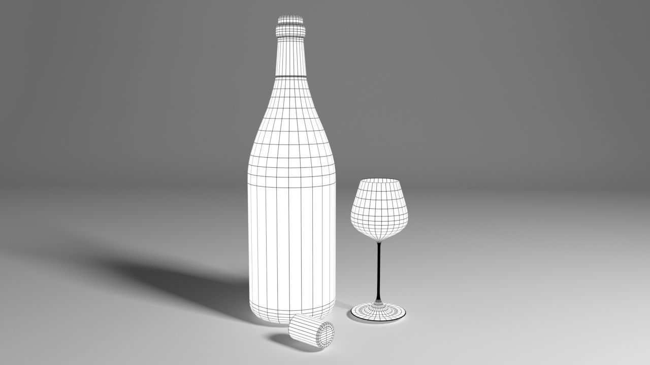 Wine Glass and Bottle Low-poly 3D model_2
