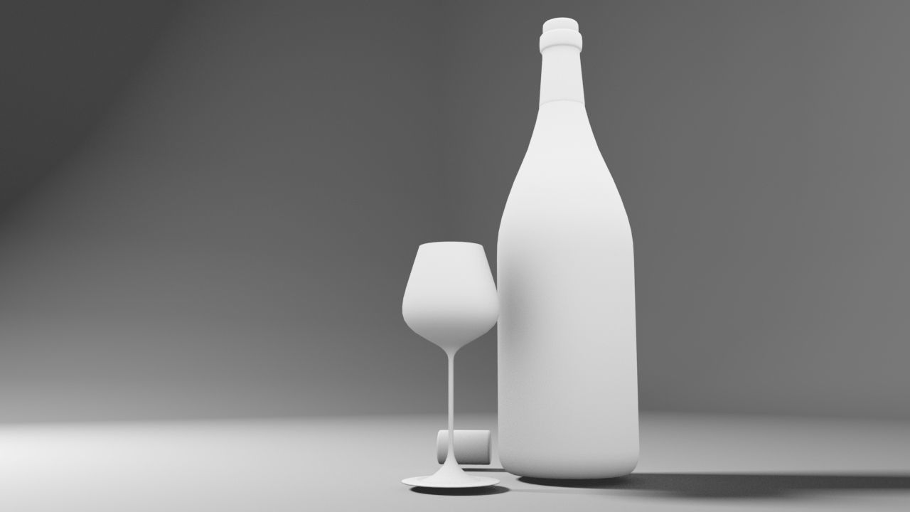 Wine Glass and Bottle Low-poly 3D model_4