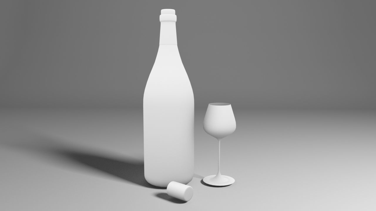 Wine Glass and Bottle Low-poly 3D model_1