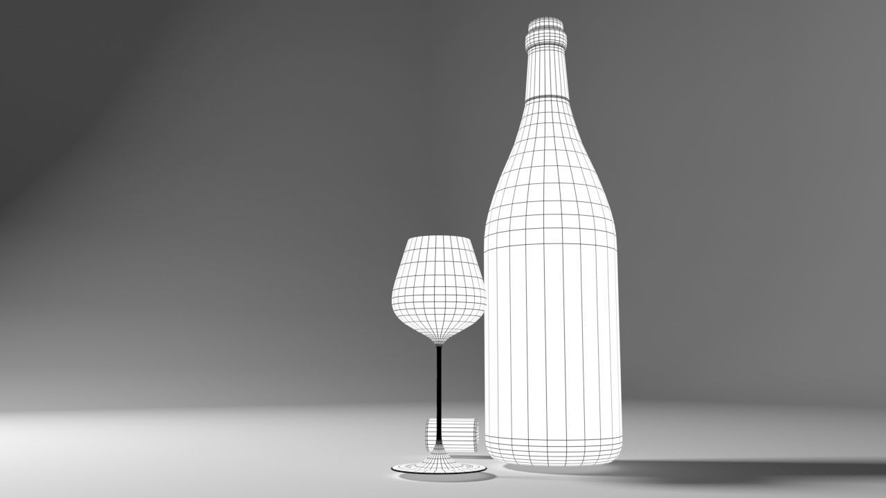 Wine Glass and Bottle Low-poly 3D model_5