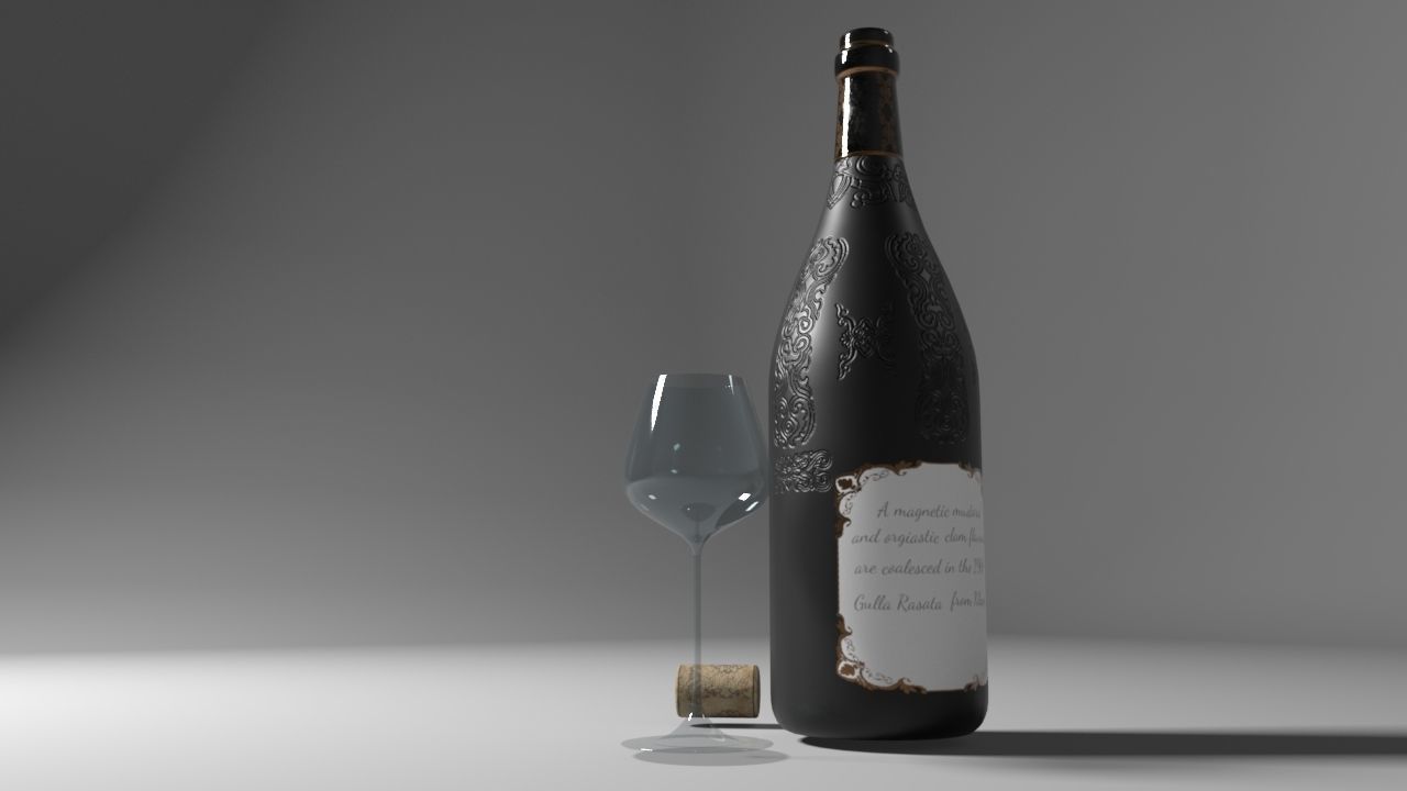 Wine Glass and Bottle Low-poly 3D model_3