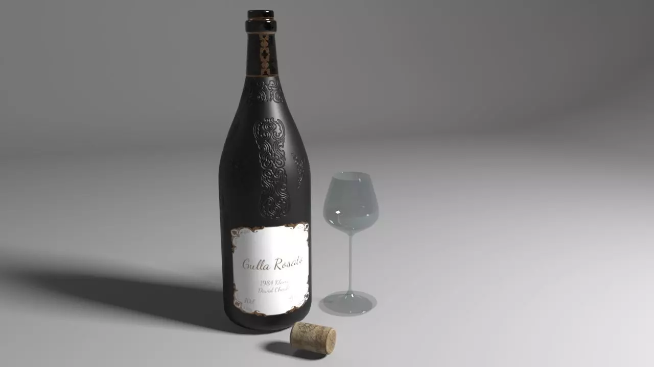 Wine Glass and Bottle Low-poly 3D model_0