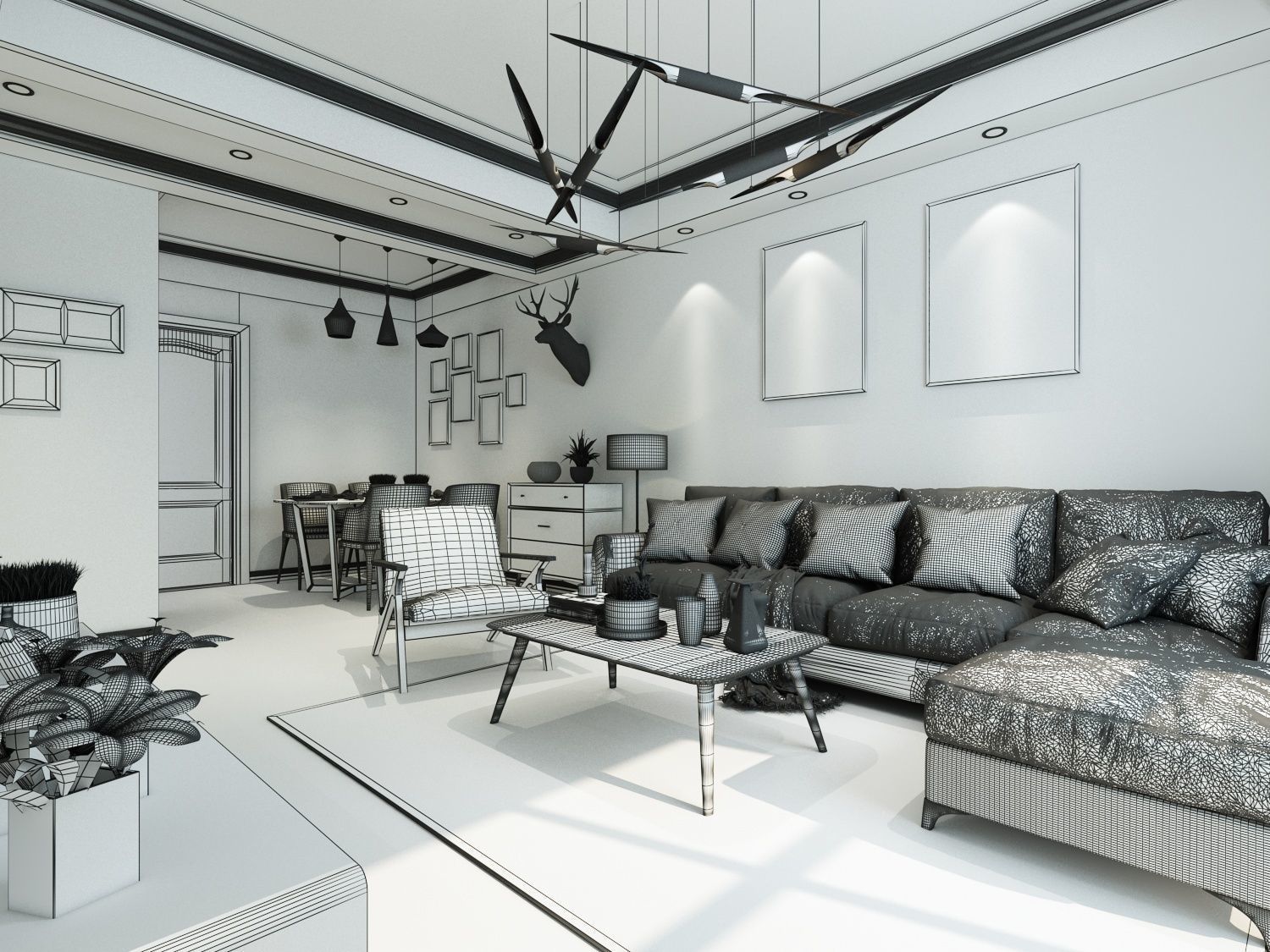 living room 3D model_8