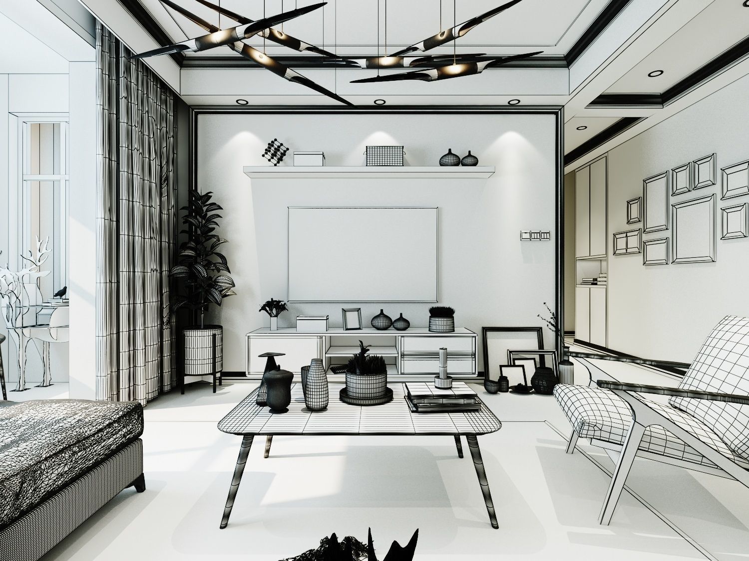 living room 3D model_11