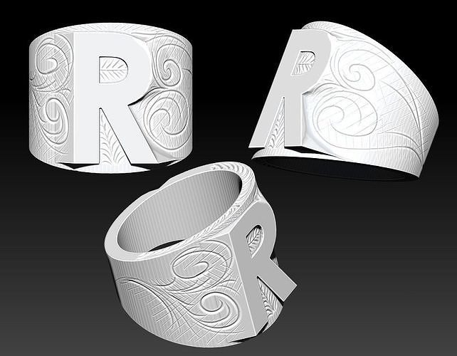 Letter R Ring Symbol Logo Carved Pattern 3D print model