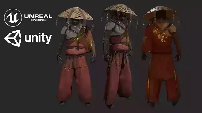 Shinobi PBR Game Character Low-poly 3D model