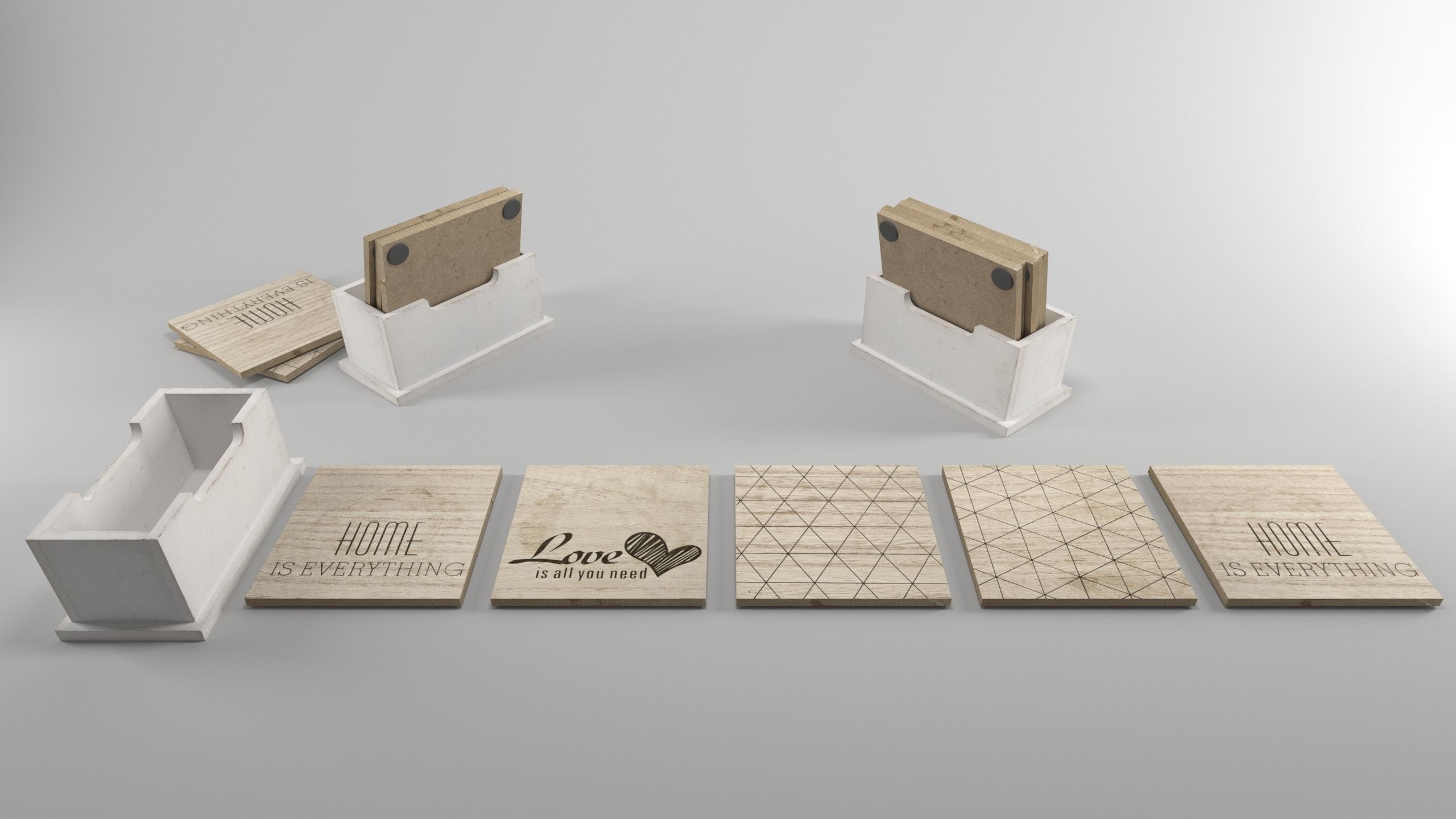 Drinks coaster set 3 Layouts included 3D model_8