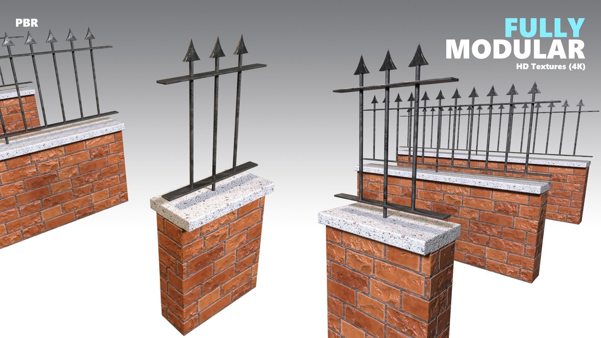 Brick Wall Pack PBR - Modular - Version 1 - Low-poly 3D model_2