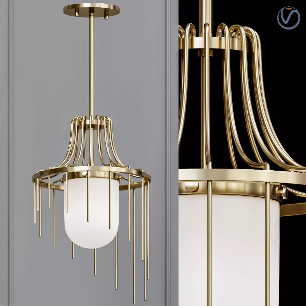 Kylie 1 Light 12 in  W Aged Brass Pendant 3D model_0