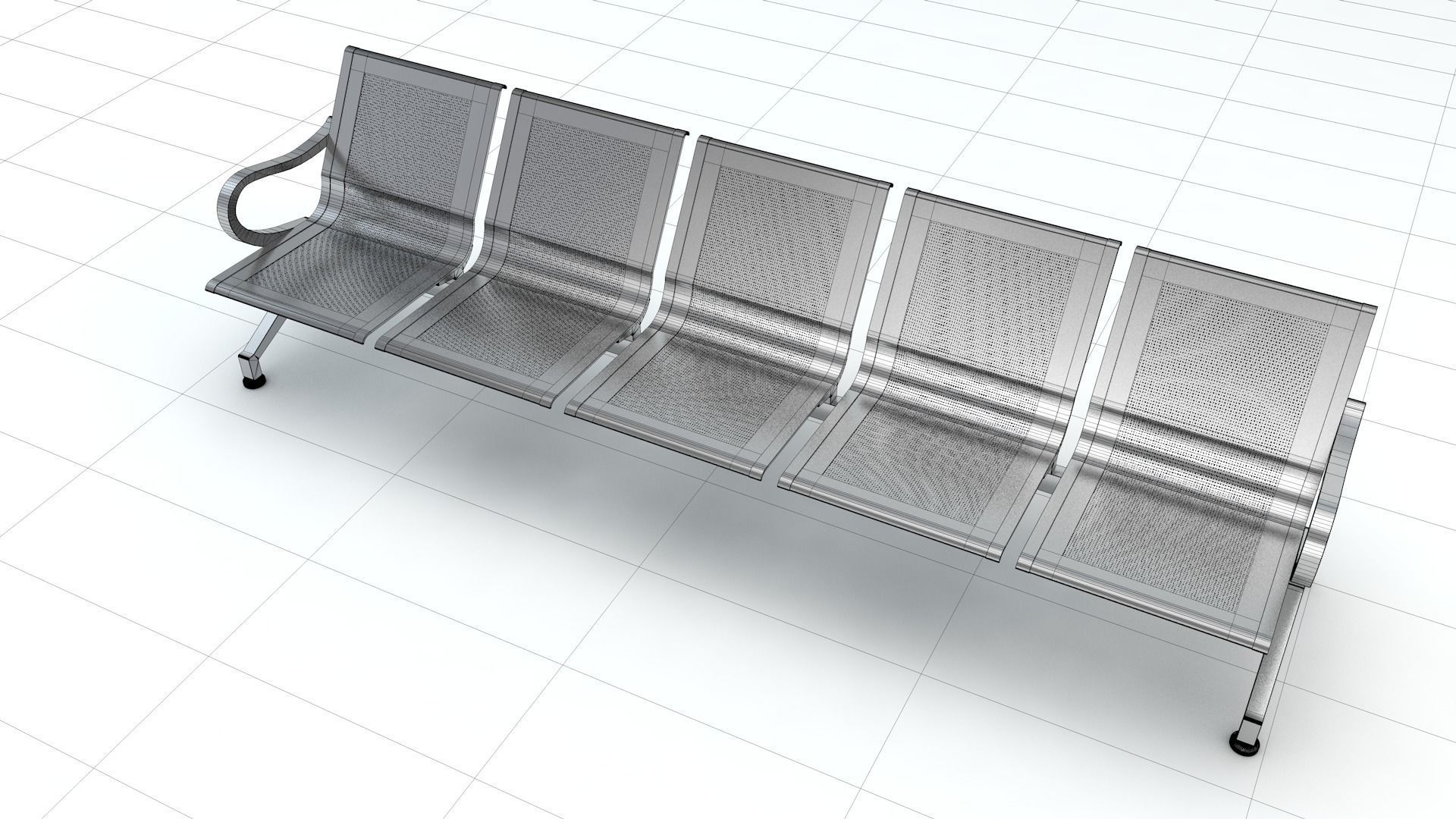 Five Set Waiting Chairs 3D Model 3D model 3D model 3D model_10