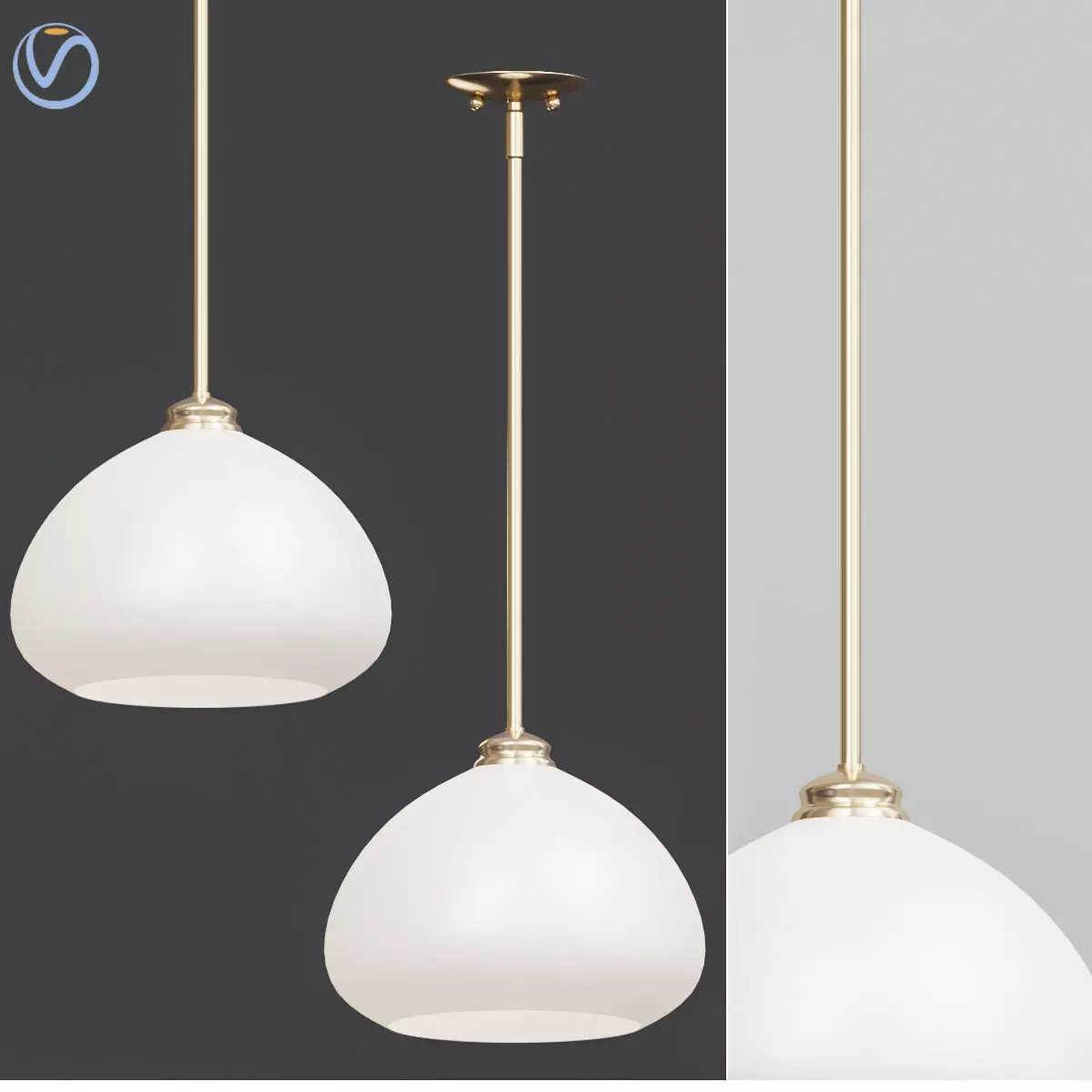 Amonte 1 Light Satin Gold Pendant with Matte Opal Glass Shade 3D model_0