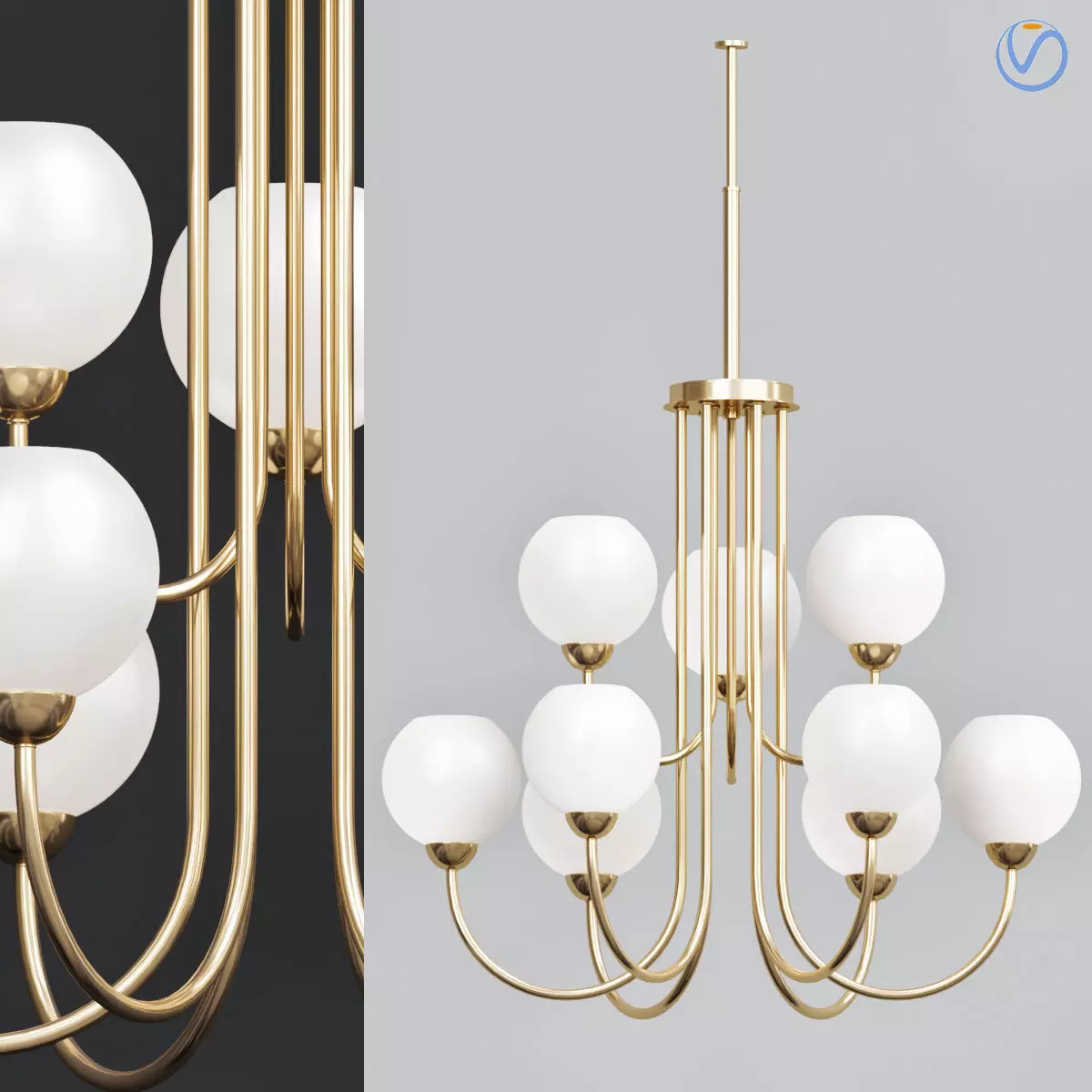 Carisa Collection 9 Light Vintage Gold Chandelier with Shade 3D model_0