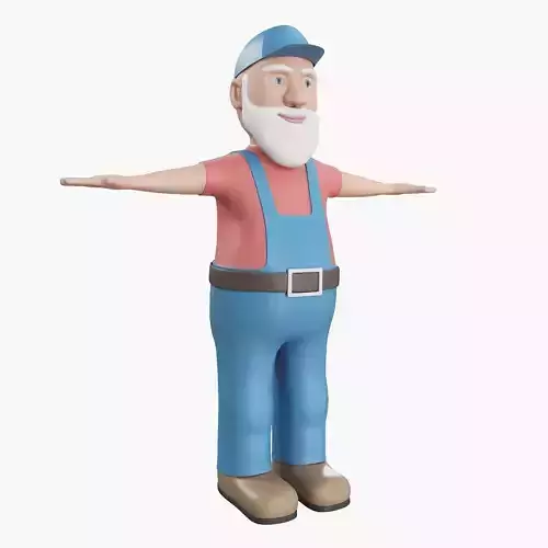 Cartoon Old Man Worker Low-poly 3D model
