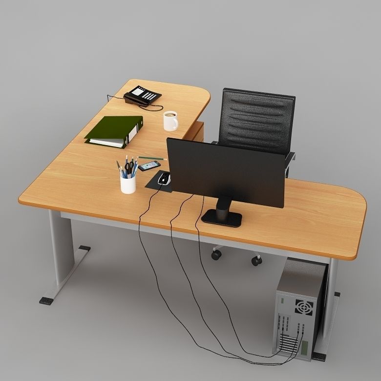 Desk Office 03 3D model_9