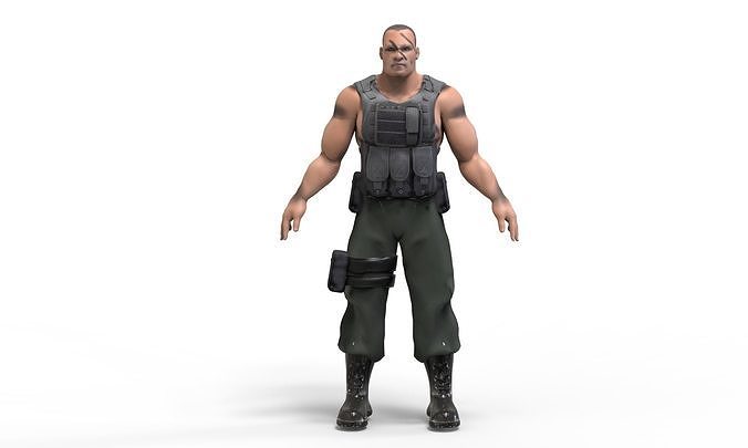 Commando soldier Low-poly 3D model