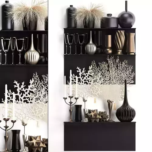 decorative set on a shelf with a coral