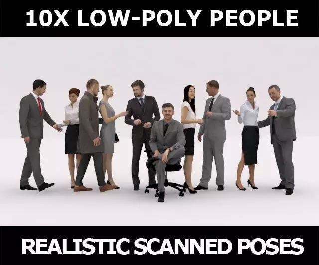 10x LOW POLY BUSINESS PEOPLE VOL01 CROWD Low-poly 3D model_0