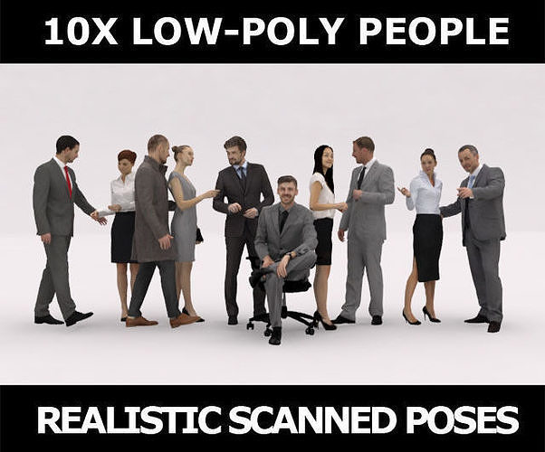 10x LOW POLY BUSINESS PEOPLE VOL01 CROWD Low-poly 3D model
