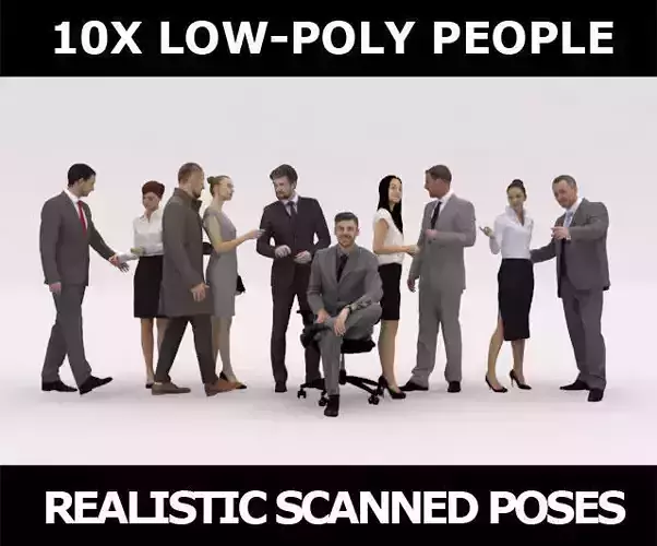 10x LOW POLY BUSINESS PEOPLE VOL01 CROWD Low-poly 3D model