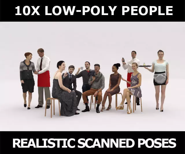 10x LOW POLY CAFE PEOPLE VOL01 CROWD Low-poly 3D model_0