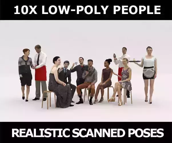 10x LOW POLY CAFE PEOPLE VOL01 CROWD Low-poly 3D model