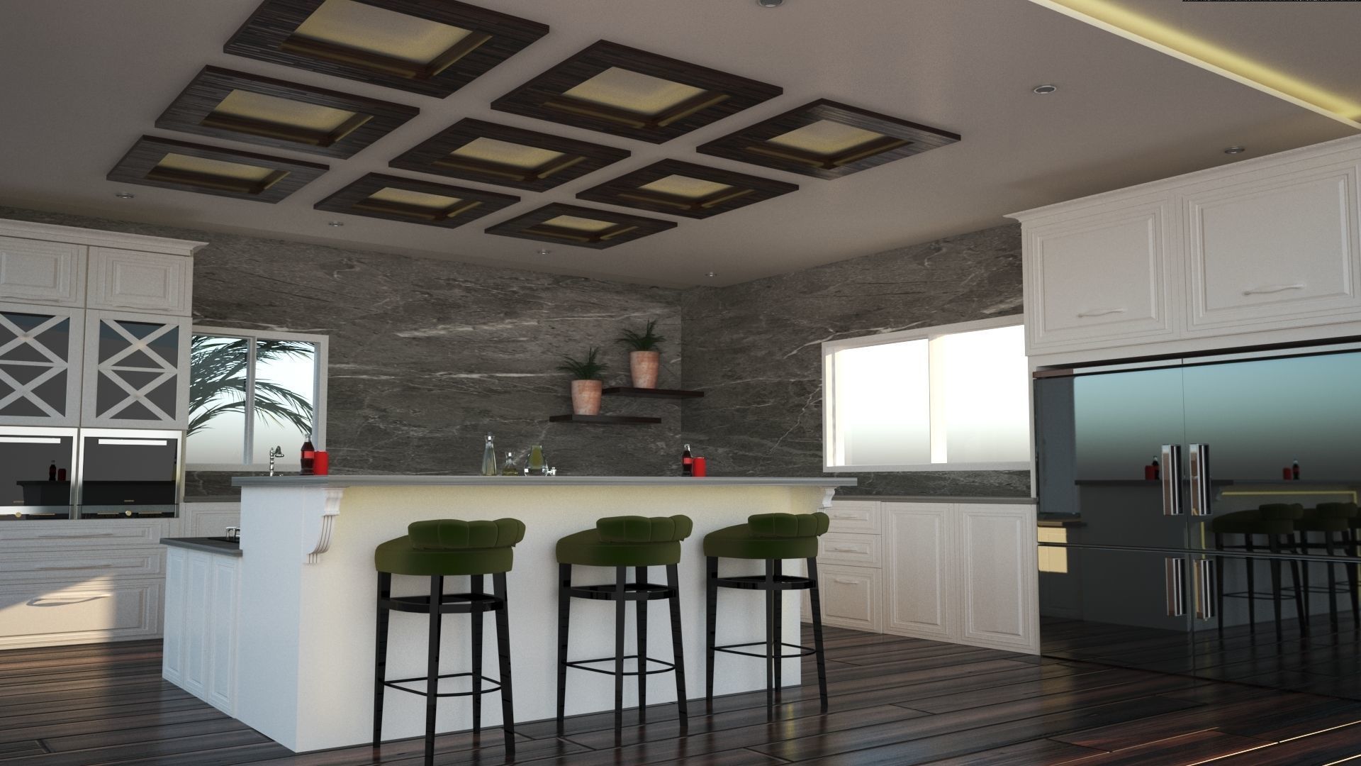 kitchen modern with marble counter tops 3D model_2