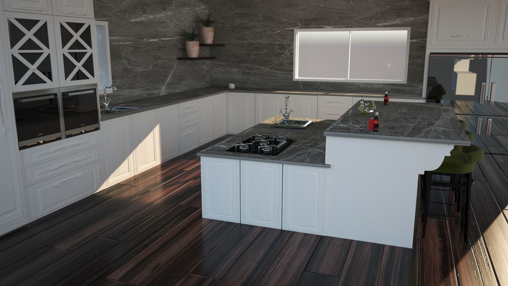 kitchen modern with marble counter tops 3D model_1