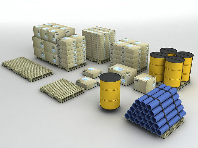 Freight and Pallets Low-poly 3D model