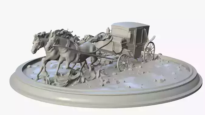 Running Horses with Carriage 3D print model