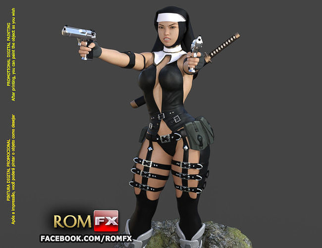 Bad ASS Nun - 3D Figure Printable 3D print model