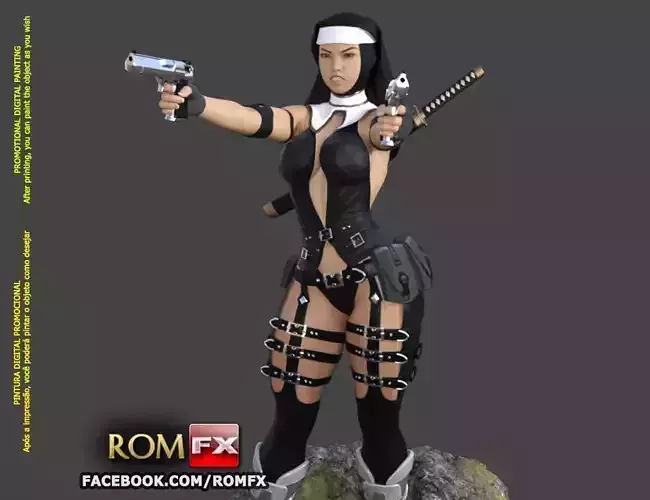 Bad ASS Nun - 3D Figure Printable 3D print model