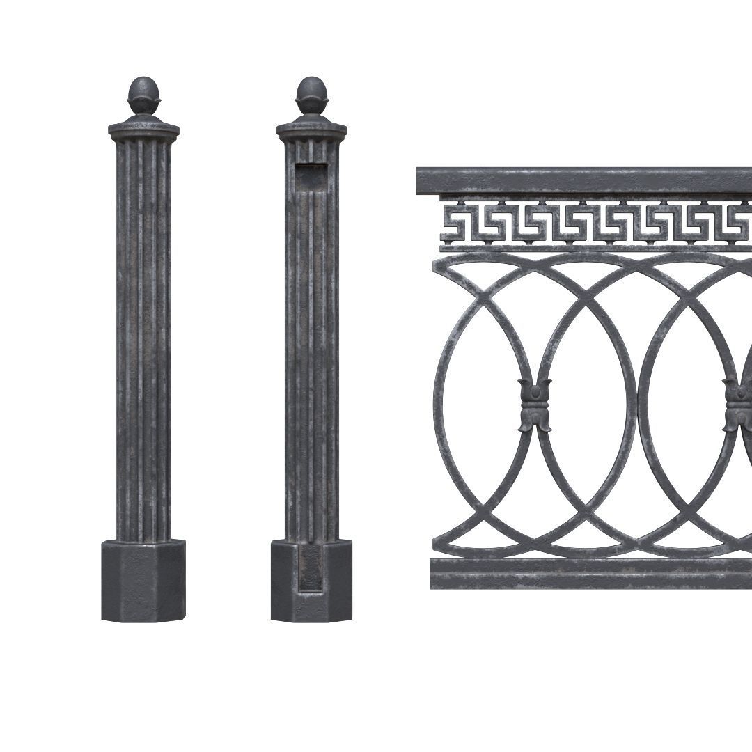 Park fence 02 Low-poly 3D model_6