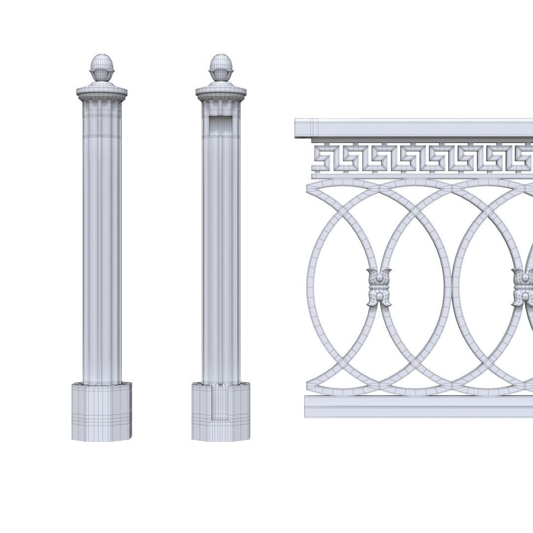 Park fence 02 Low-poly 3D model_16