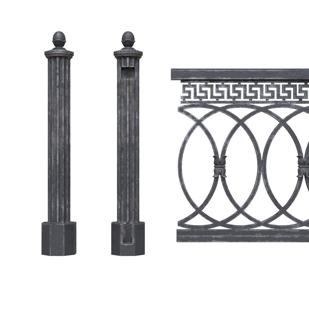 Park fence 02 Low-poly 3D model_7