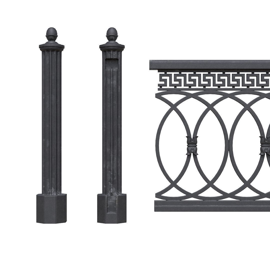 Park fence 02 Low-poly 3D model_8