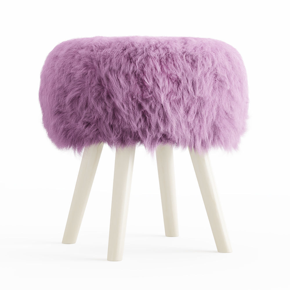 Faux Fur Stool 3D model_2