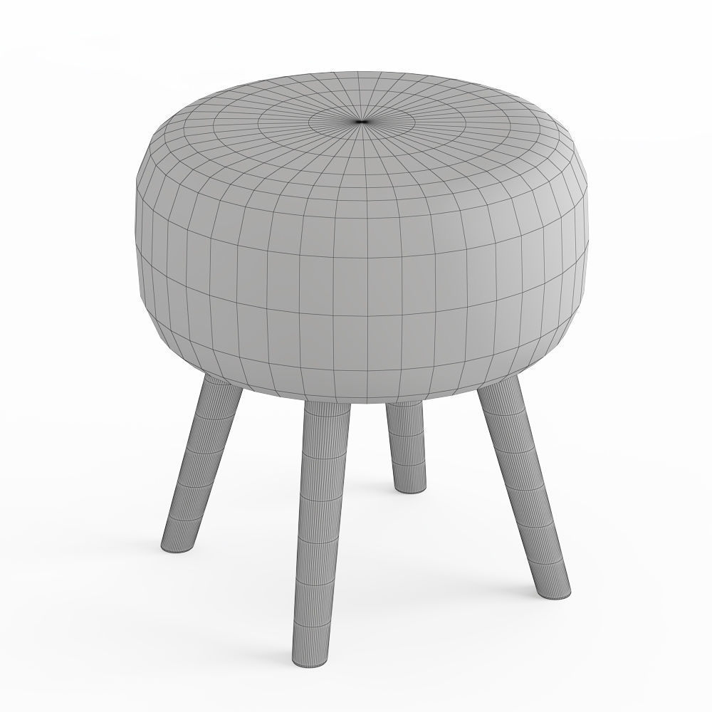 Faux Fur Stool 3D model_3