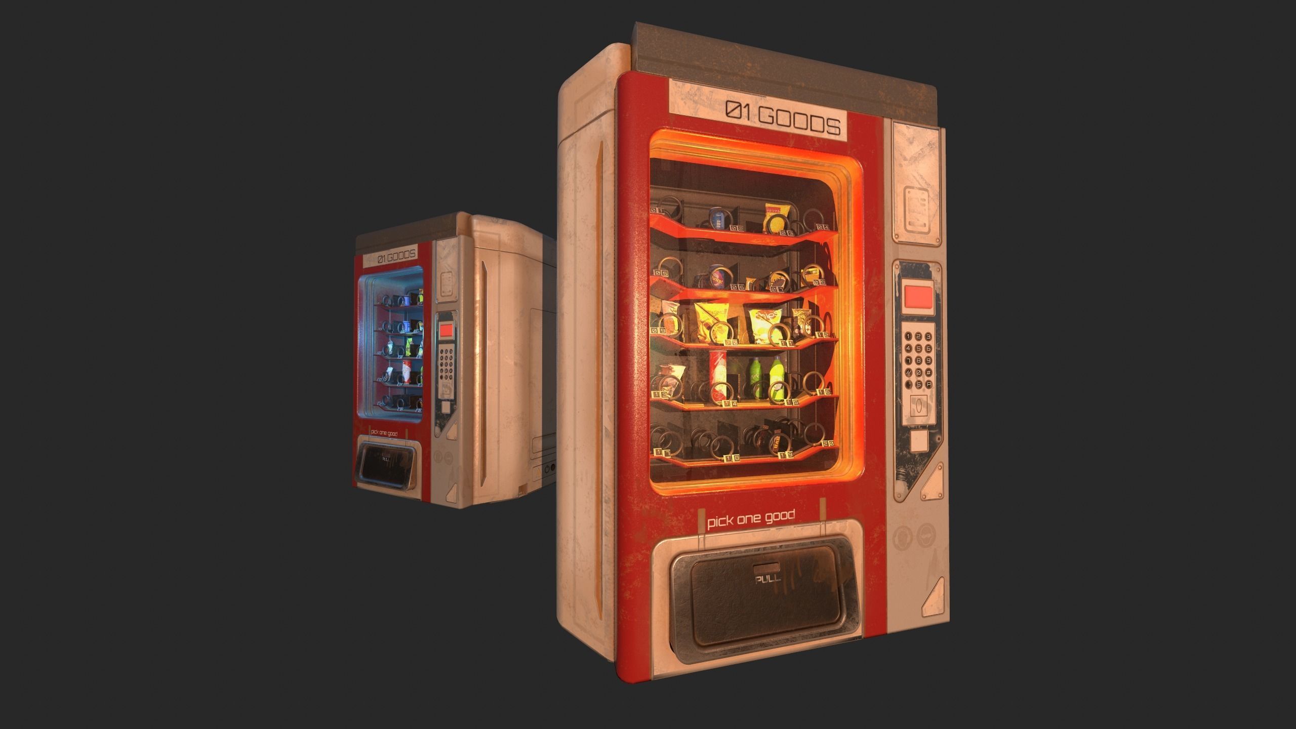 Sci-Fi Vending Machine And Snacks props Free low-poly 3D model_1