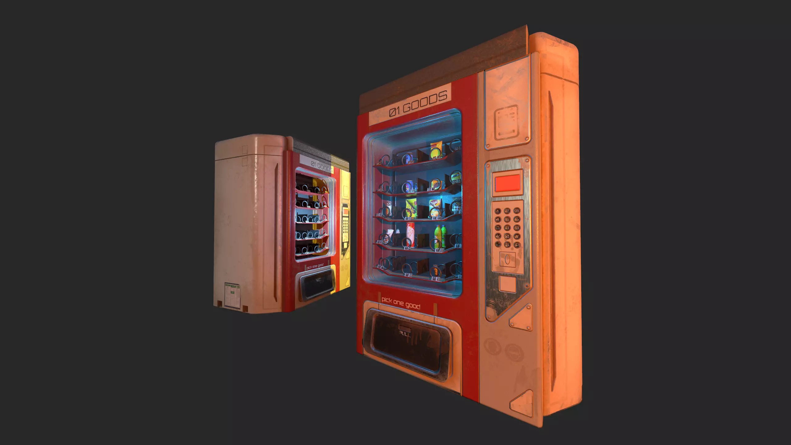 Sci-Fi Vending Machine And Snacks props Free low-poly 3D model_0