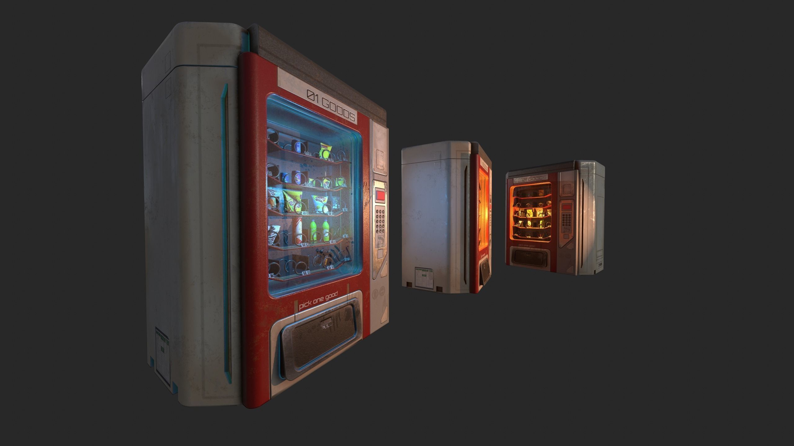 Sci-Fi Vending Machine And Snacks props Free low-poly 3D model_4