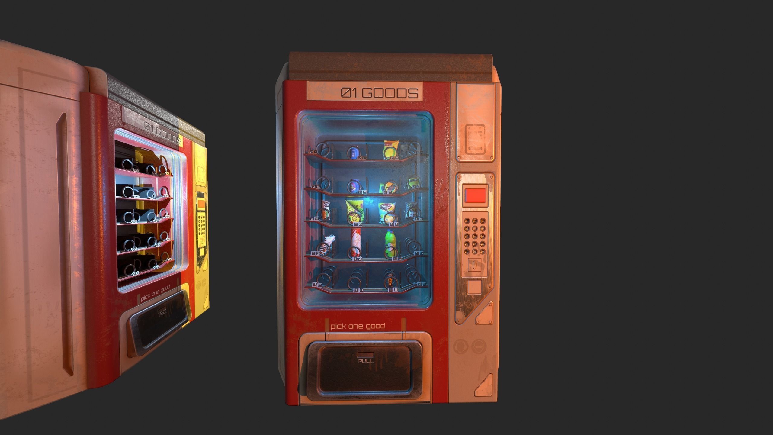 Sci-Fi Vending Machine And Snacks props Free low-poly 3D model_7