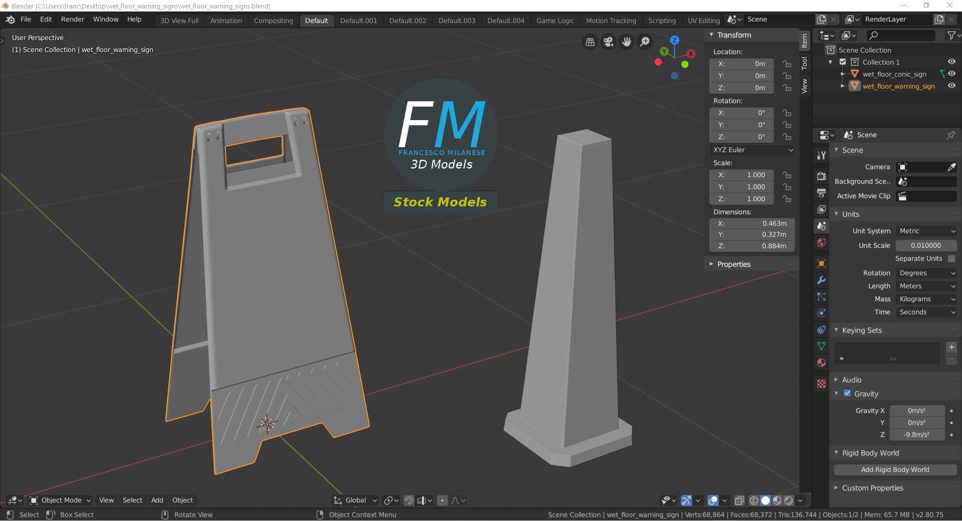 Wet floor warning signs 3D model_9