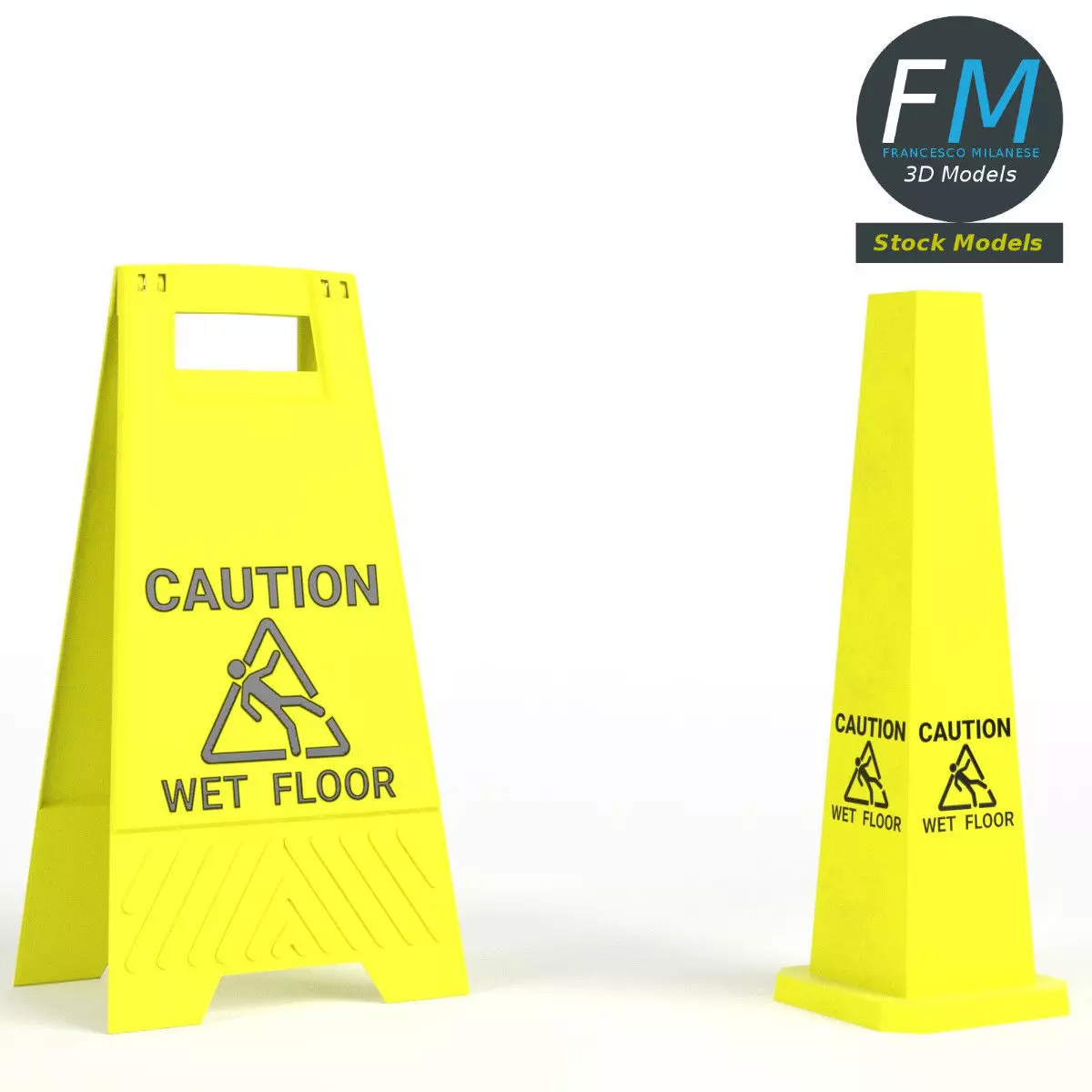 Wet floor warning signs 3D model_0