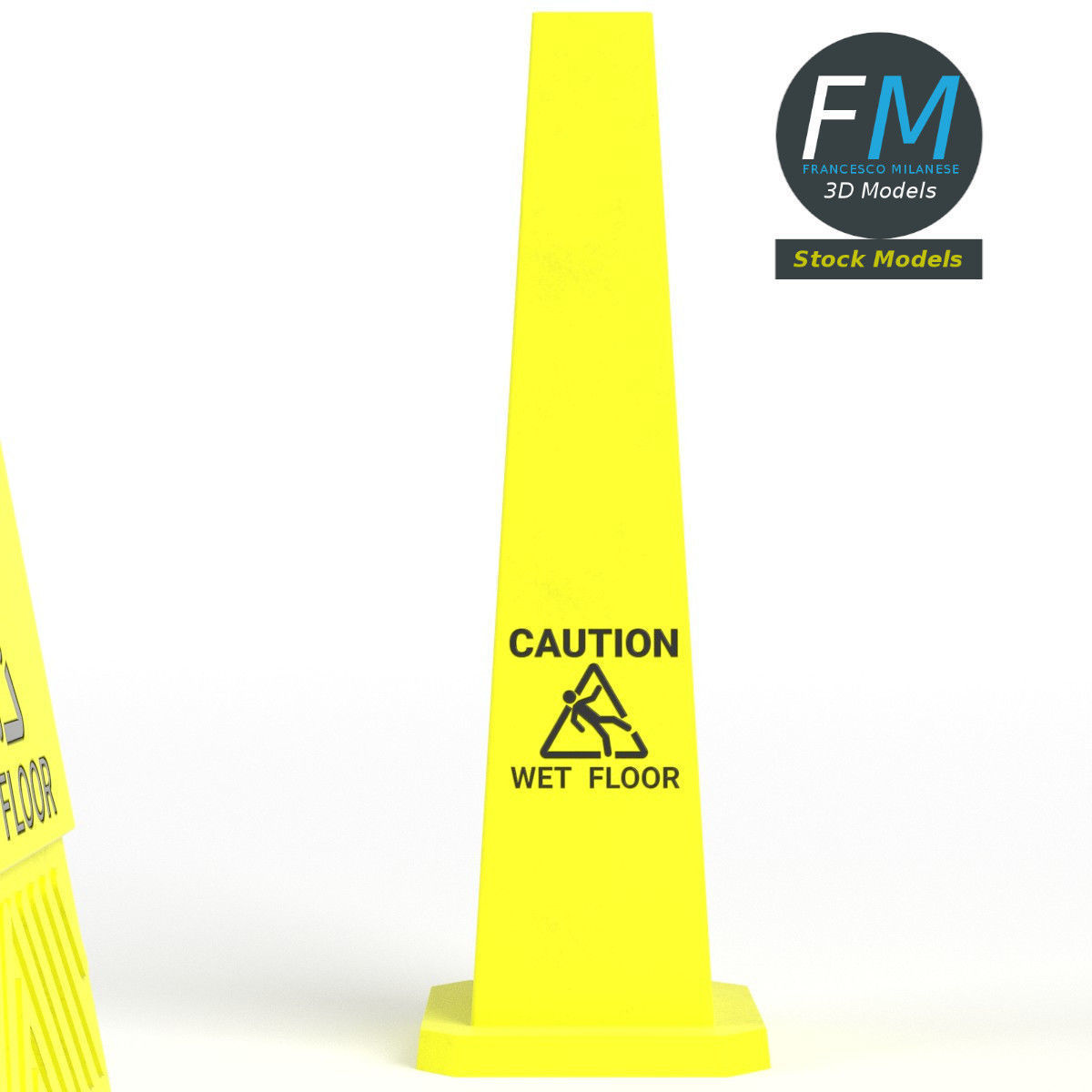 Wet floor warning signs 3D model_4