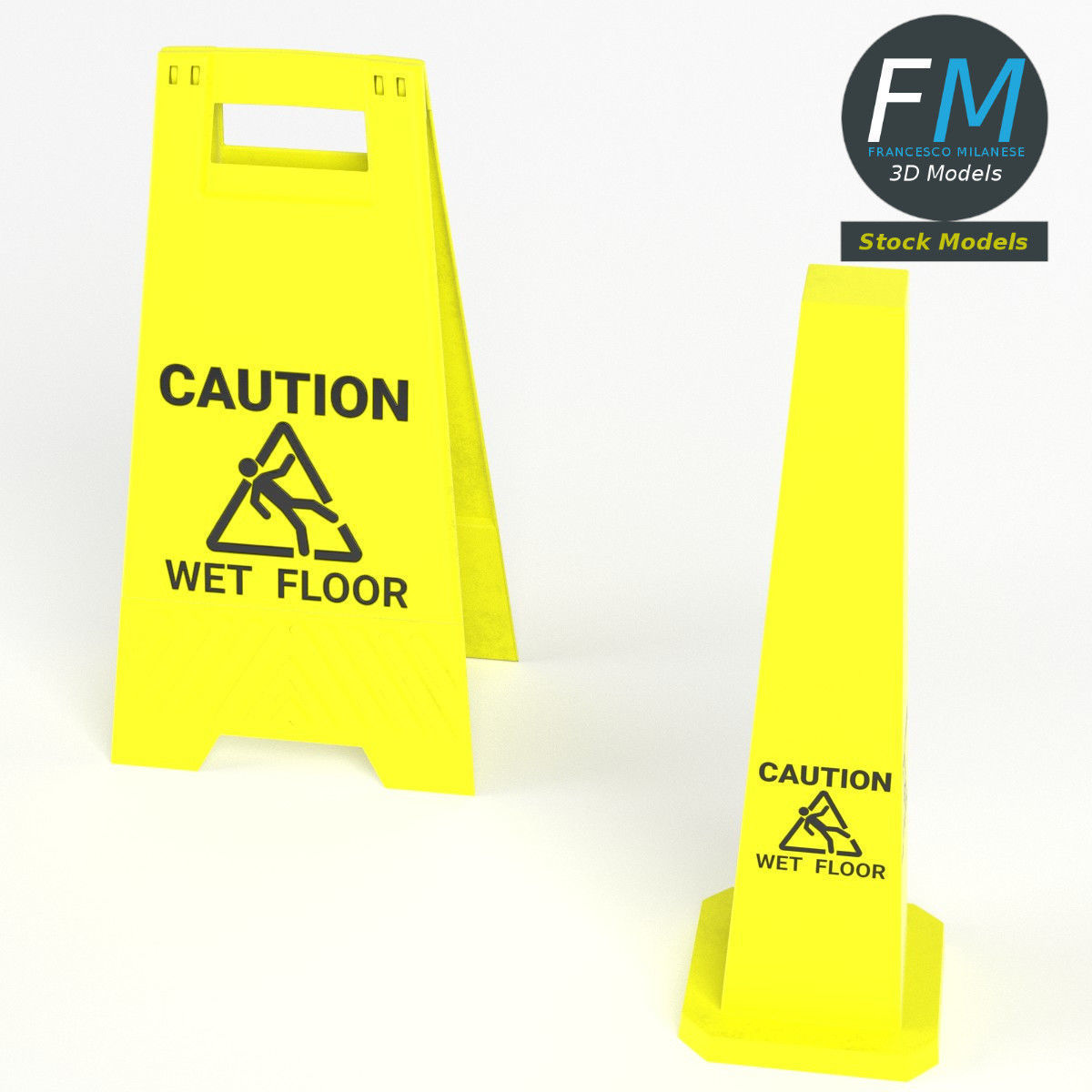 Wet floor warning signs 3D model_2