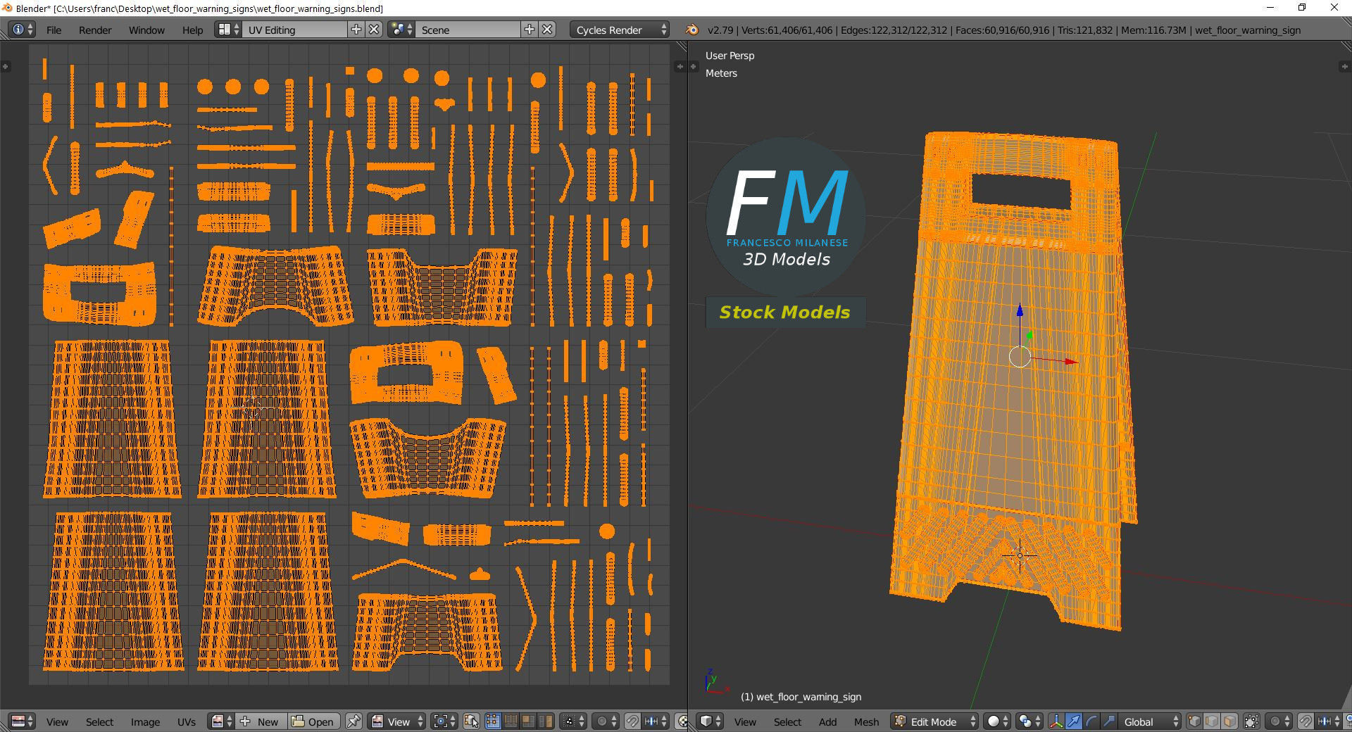 Wet floor warning signs 3D model_10